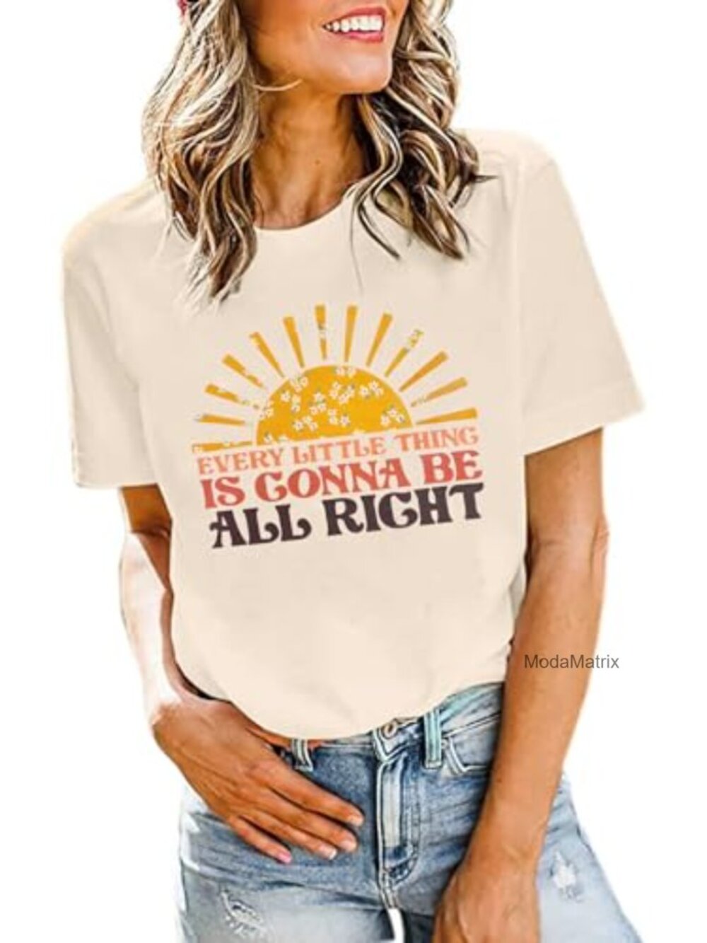 Hippie Flower Graphic Tee Inspirational Letter Print Country Music Shirt